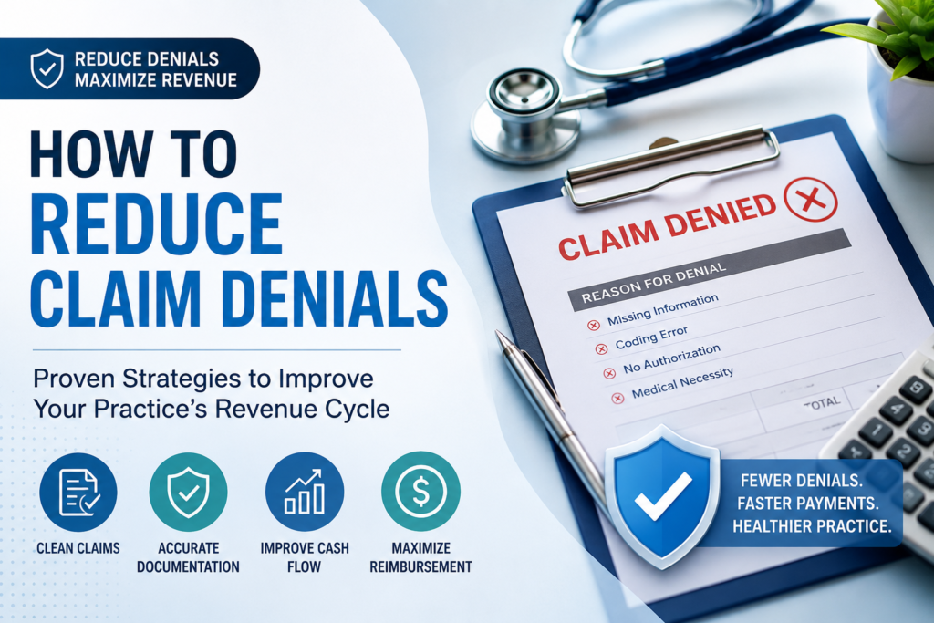 Learn how to reduce medical claim denials with proven billing strategies, improve first-pass claim acceptance, and maximize your practice's revenue.